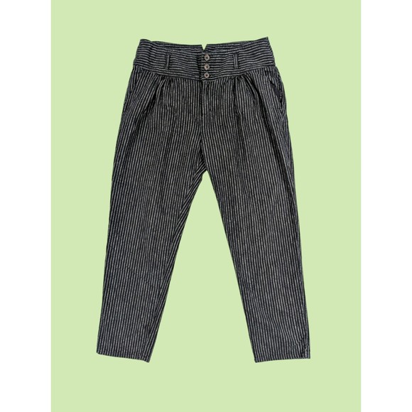 Sundance Amelia Trouser 14 gray‎ Pinstripe High Waist Dress Pants Linen Blend - Picture 1 of 4